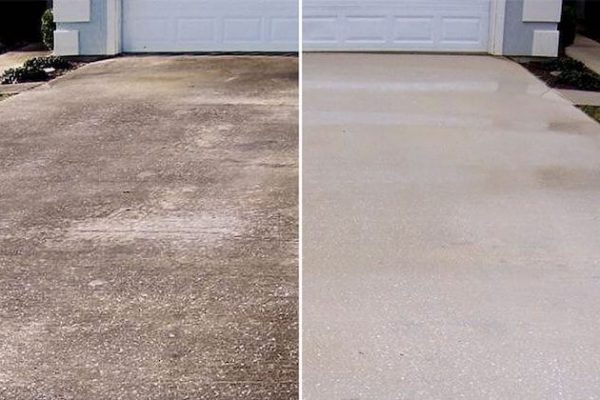 Before and After concret driveway cleaning & Sealer